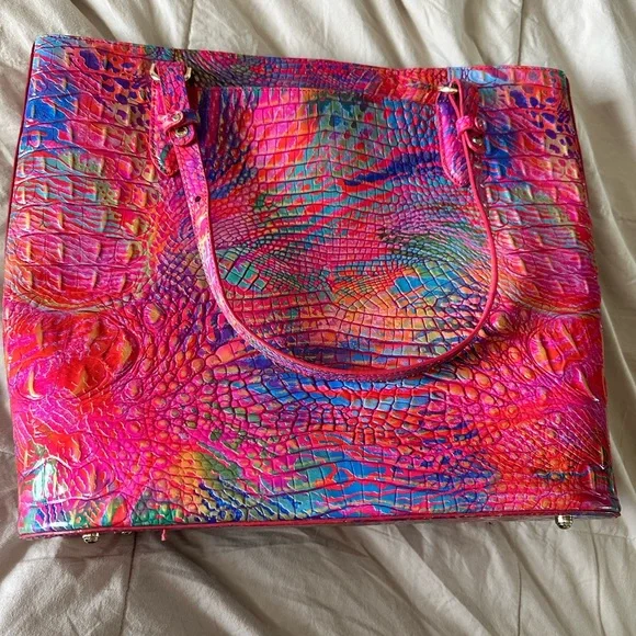 Rare Brahmin Ezra Croc Embossed Leather Tote in Rainbow Fish - Picture 7 of 11